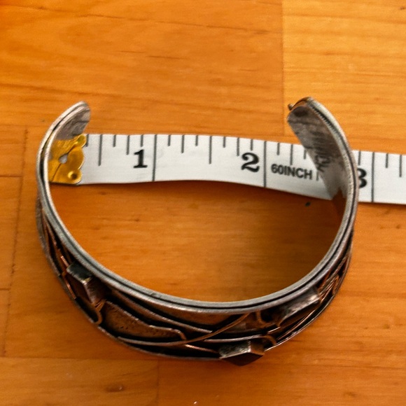 Vintage Brutalist Modern Mixed Metal and Stone Cuff Bracelet - Picture 5 of 8